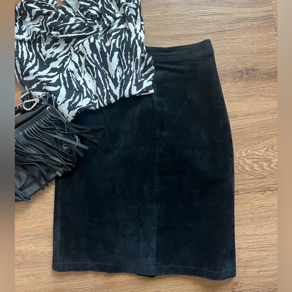 Vintage G-III Black Suede Leather Pencil Skirt Womens Size 5/6 Zip Back